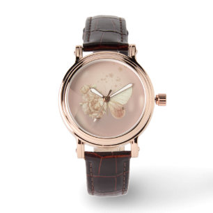Montre Belles fleurs de papillon, Arrière - plan Latte Pe