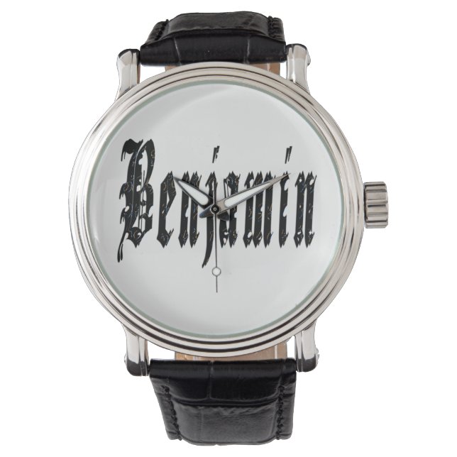 Montre Benjamin, Nom, Logo, Big Black Leather Watch (devant)