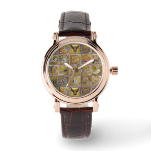 MONTRE BESTIAIRE MÉDIÉVAL, ANIMAUX FANTASTIQUES, ROUGE D'