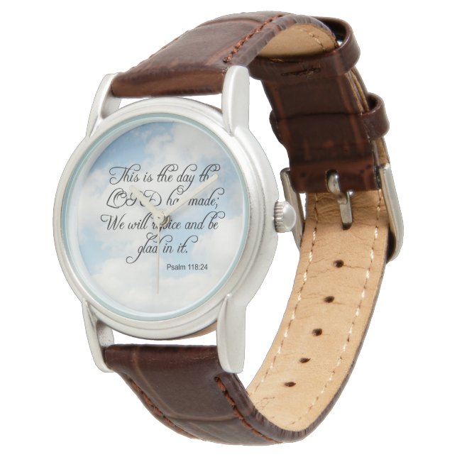 Montre Bible Verse Psaume 118-24 Sur Sky Wrist Watch (Incliné)