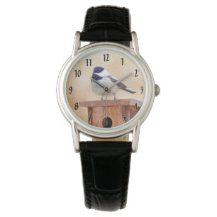 Montre Bickadee sur la peinture d'alimentation - Oiseaux 