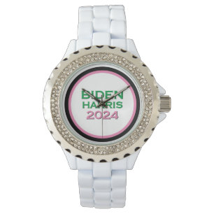 Montre BIDEN HARRIS 2024 Accentuation de strass rose et v