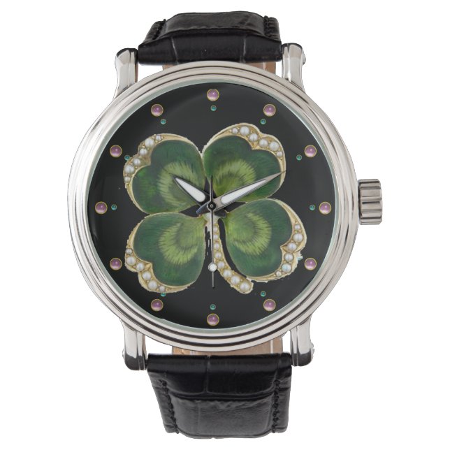 Montre Bijou Shamrock Gold Saint Patrick avec perles (devant)
