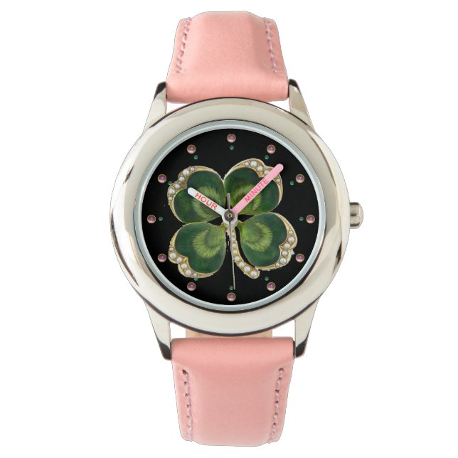 Montre Bijou Shamrock Gold Saint Patrick avec perles (devant)