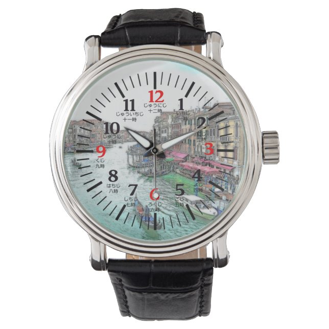 Montre Bilingue Venise Italie en anglais Japonais Numéros (devant)