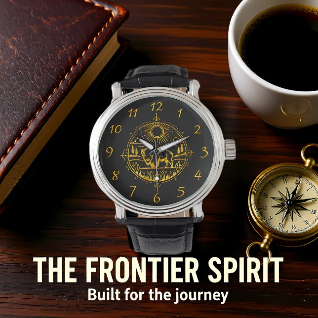 Montre Bison d'or debout dans un paysage pittoresque (Créateur téléchargé)