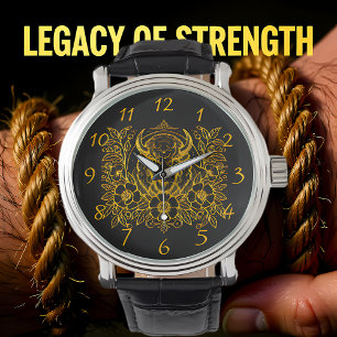 Montre Bison d'or parmi les fleurs