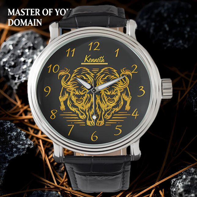 Montre Bison d'or qui coule à travers les plaines au couc (Créateur téléchargé)