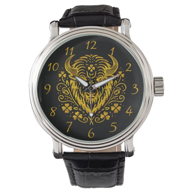 Montre Bison Or Au Design Floral (devant)