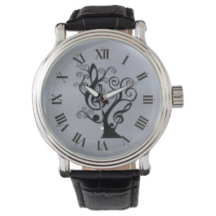 Montre Black and Silver Music Treble Clef Tree Watch