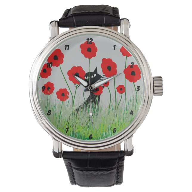 Montre Black Cat and Poppies Watch (devant)