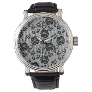 Montre Black lace pattern on white background