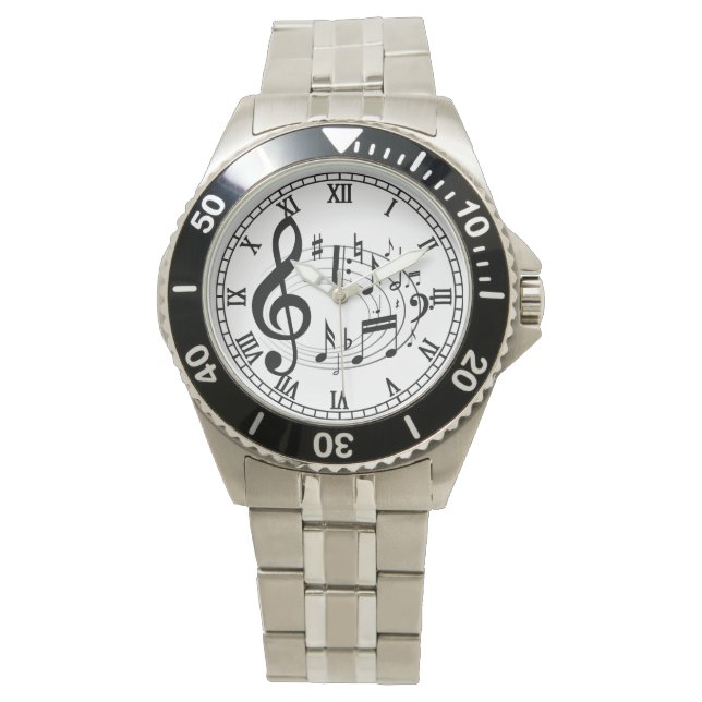 Montre Black Musical Notes dans Oval Shape designer montr (devant)