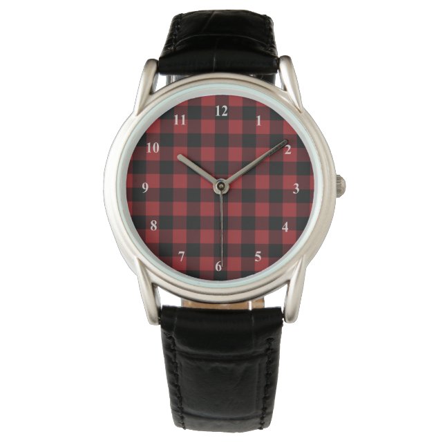 Montre Black Red Buffalo Plaid Check Watch Cadeau (devant)