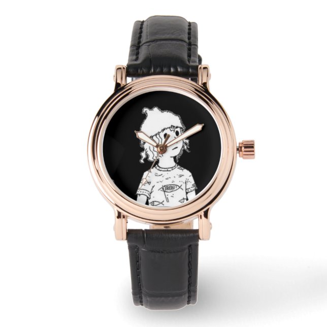 Montre Black White Dessin Petit Garçon Teddy Bear Watch (Recto)