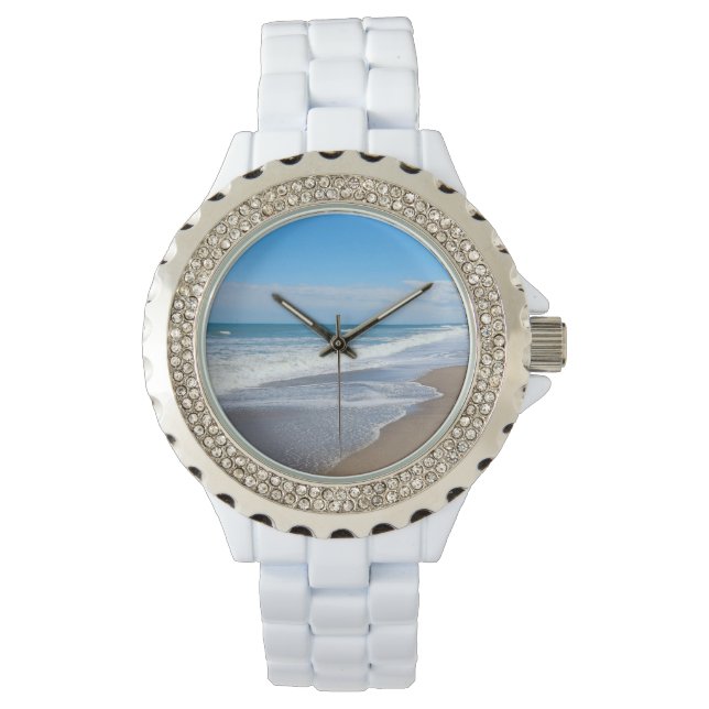 Montre Blanc avec strass accent visage femmes E Watch (devant)