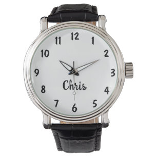 Montre Blanc et noir, nom, bracelet en cuir Vintage