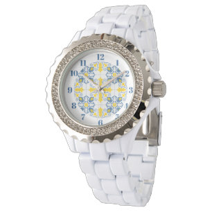 Montre Bleu et jaune joli carrelage portugais motif