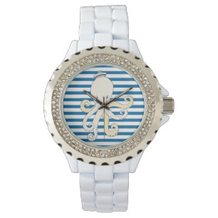 Montre Bleu octopus et blanc bande horizontale