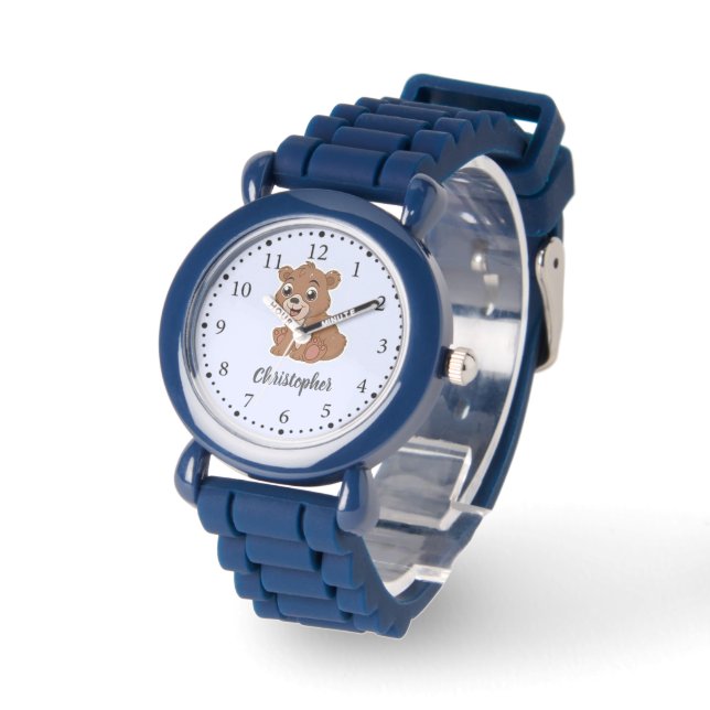 Montre Bleu ours brun mignon (Angle)