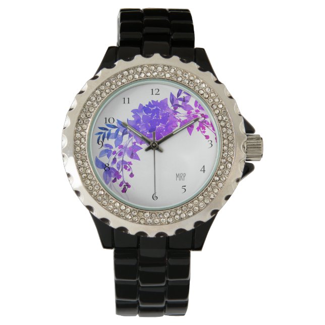 Montre *~* Bleu pourpre Magenta Hydrangea Floral (devant)