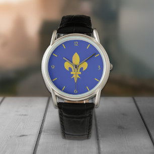 Montre Bleu Roi avec Fleur de Lys Or