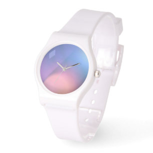 Montre Bleu rose dégradé Dial Blanc Silicone