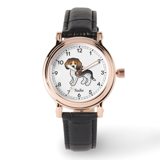 Montre Bleu Ticked Beagle mignon Dessin et Nom personnali (Recto)