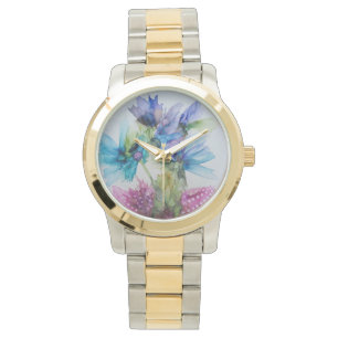 Montre Bleu violet rose vert rose Art Floral
