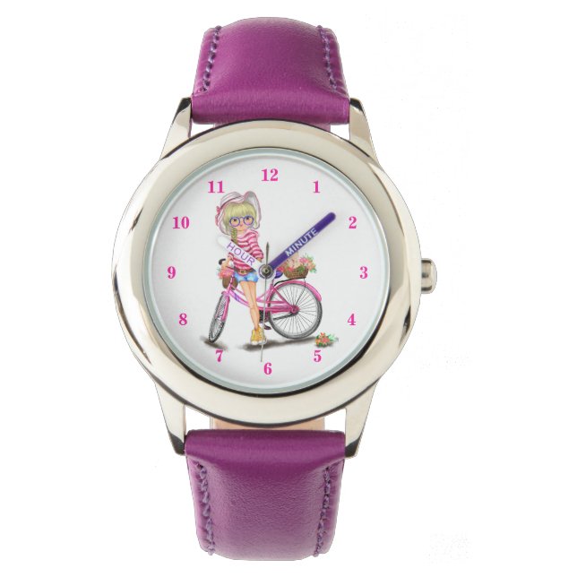 Montre Blonde Girl and Pink Bike Watch Cadeau (devant)
