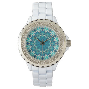 Montre Blue Aqua Mandala Rosette Retro Hippie
