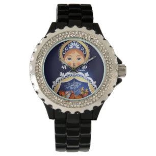 Montre Blue Babushka Matryoshka Russie poupée surveillanc