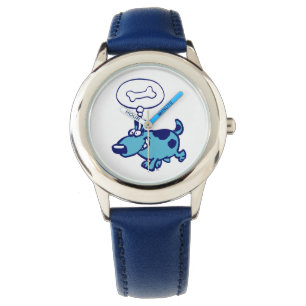 Montre Blue Cartoon Chien pensant à l'os Watch