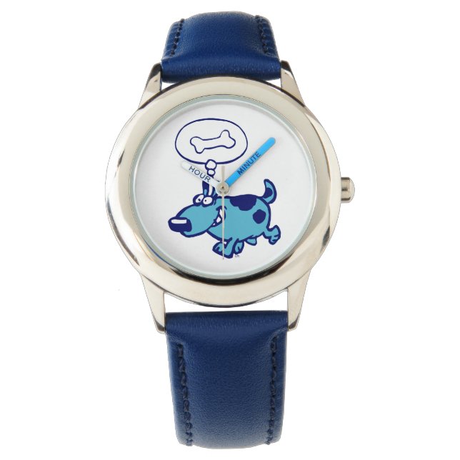 Montre Blue Cartoon Chien pensant à l'os Watch (devant)