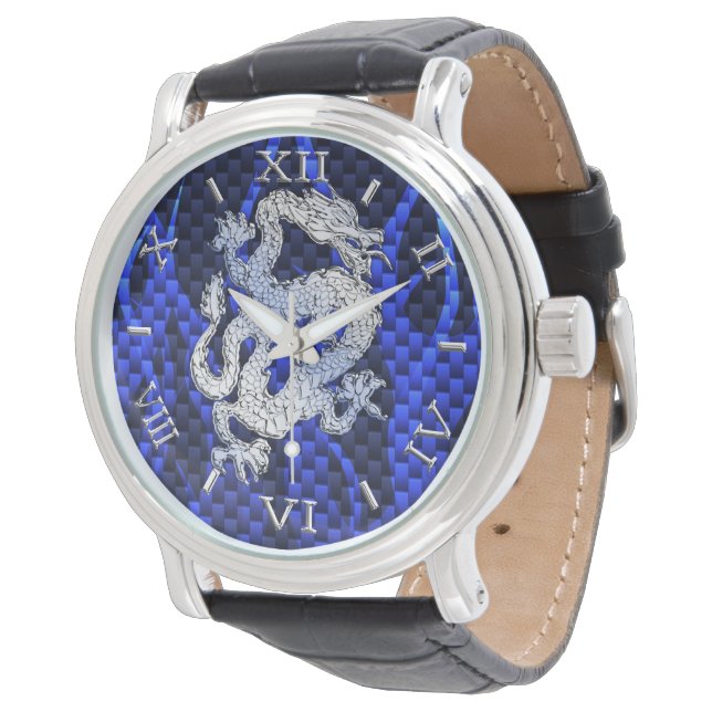 Montre Blue Chrome comme Dragon Carbon Fiber Style Dial (Incliné)