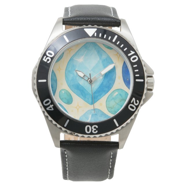 Montre Blue Gemstone Heart Clock – Elegant Crystal Timepi (devant)