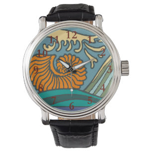 Montre Blue Ocean Waves Nautilus Seashell Motif Nouveau