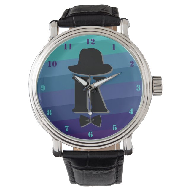 Montre Blue Ombre Nom Monogramme Initial Pour Hommes (devant)