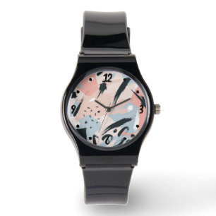 Montre Blue Pink Black Pastel Abstraction