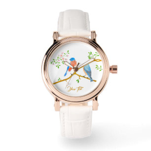 Montre Bluebirds Rose Gold Vintage Watch avec White Band