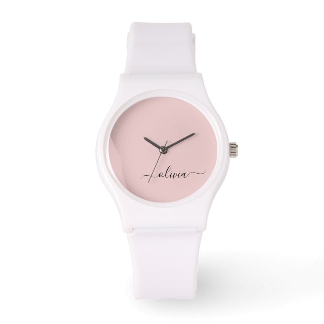 Montre Blush Dusty rose moderne Script Girl Monogramme No (Recto)