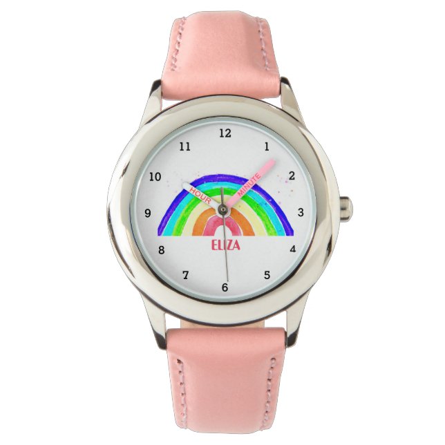 Montre Boho Arc-en-ciel Aquarelle Filles mignonnes Enfant (devant)