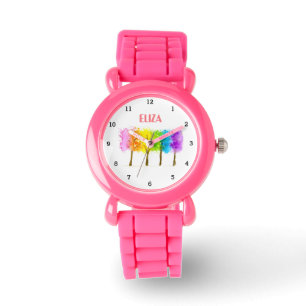 Montre Boho Arc-en-ciel Aquarelle mignonne Filles roses O