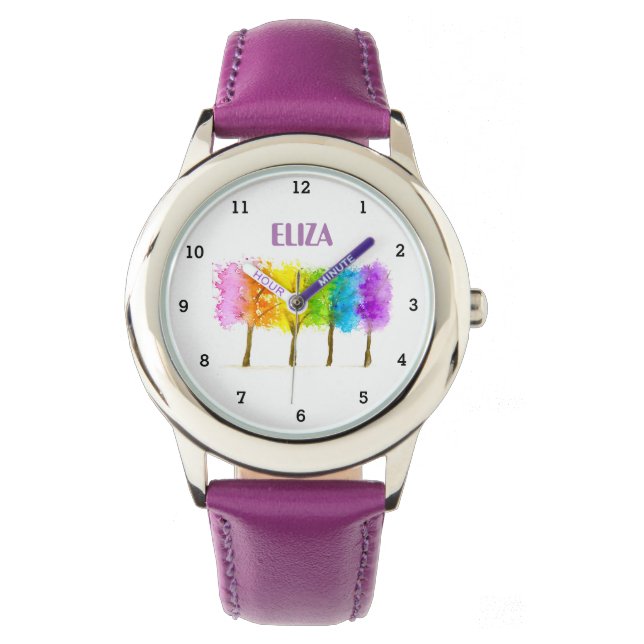 Montre Boho Arc-en-ciel Aquarelle mignonne Filles roses O (devant)