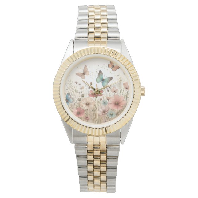 Montre Boho Fleurs sauvages & papillons (devant)