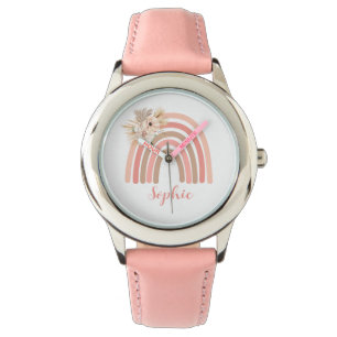 Montre Boho tendance arc-en-ciel rose fleurs séchées