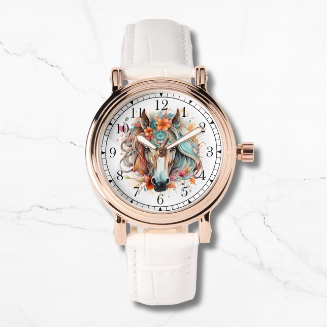 Montre Boho Tribal Aquarelle Cheval élégant Chic Femmes (Créateur téléchargé)