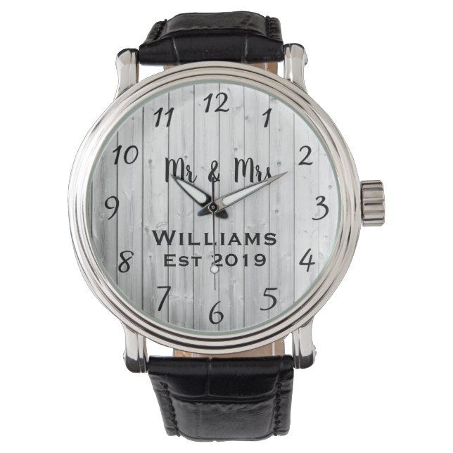 Montre Bois gris personnalisé rustique sur mesure (devant)