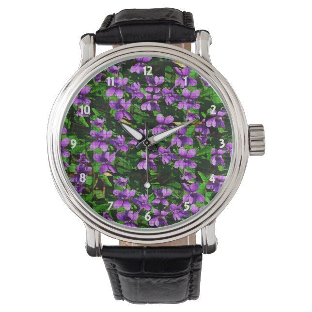 Montre Bois Violet Mosaic Motif WI Flower (devant)