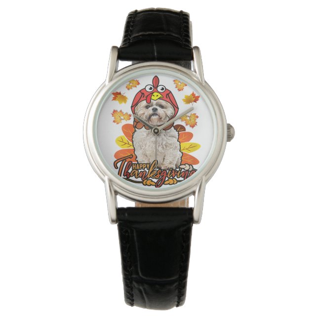 Montre Bon thanksgiving Automne Feuilles Automne Shih Tzu (devant)